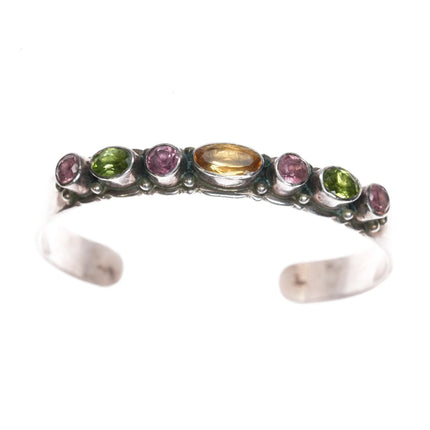 6.25" c1980's southwestern sterling gemset Tourmaline/Topaz cuff bracelet - Estate Fresh Austin