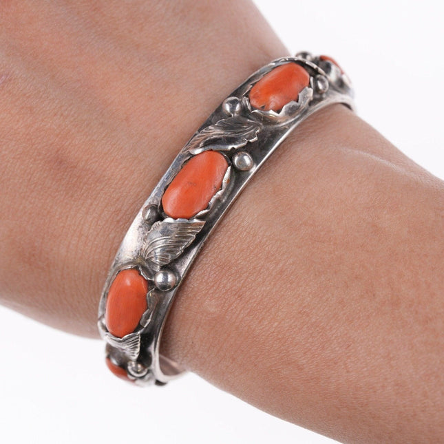 6.25" Carmelita and Dan Simplicio (1917 - 1969) Zuni silver and coral bracelet - Estate Fresh Austin