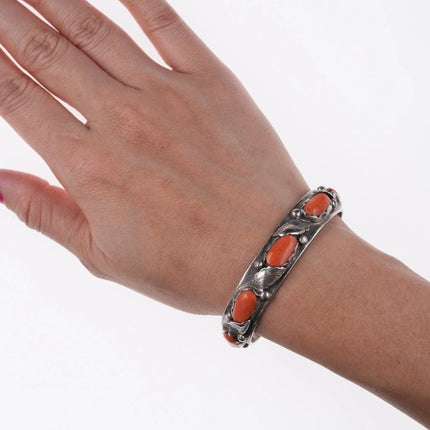 6.25" Carmelita and Dan Simplicio (1917-1969) Zuni silver and coral bracelet - Estate Fresh Austin
