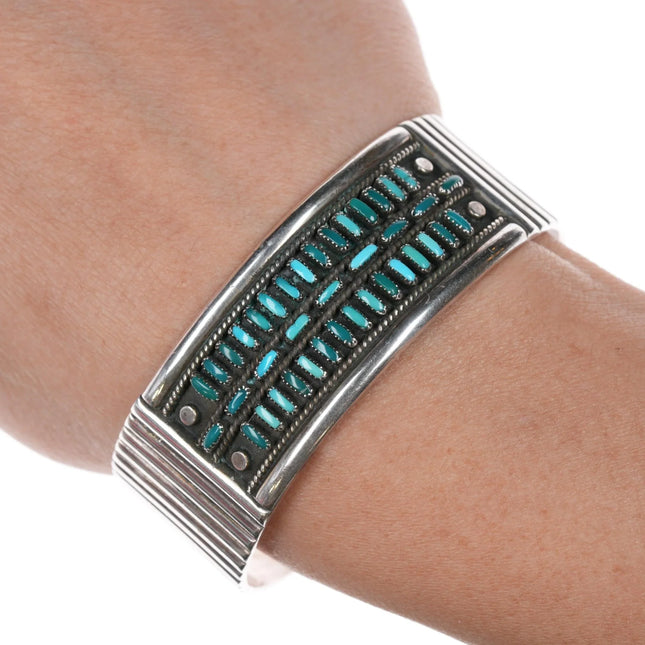 6.25" Cecil & Connie Hattie Zuni 1970's sterling turquoise cuff bracelet - Estate Fresh Austin