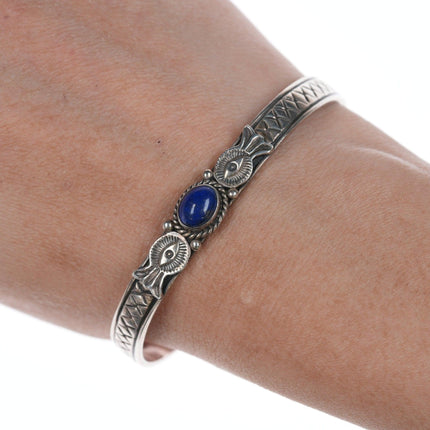 6.25" Darryl Cadman Navajo silver and lapis bracelet - Estate Fresh Austin