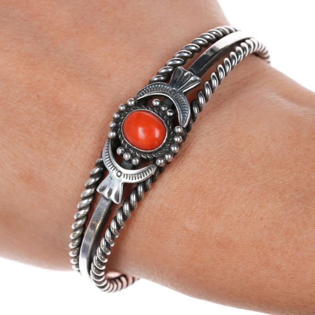 6.25" David Reeves Navajo sterling coral cuff bracelet - Estate Fresh Austin