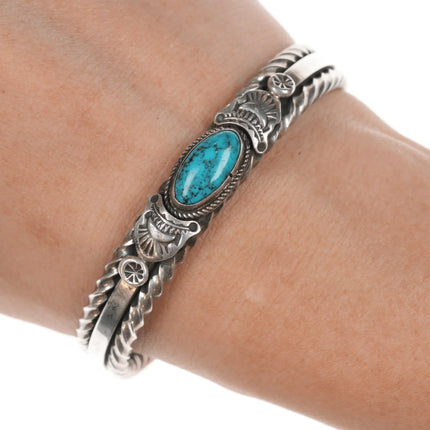 6.25" E Navajo sterling silver turquoise twisted wire cuff bracelet - Estate Fresh Austin