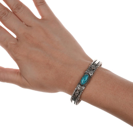 6.25" E Navajo sterling silver turquoise twisted wire cuff bracelet - Estate Fresh Austin