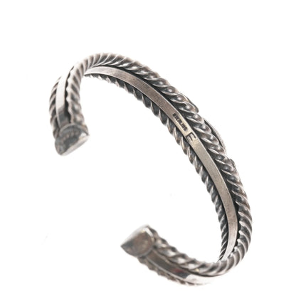 6.25" E Navajo sterling silver turquoise twisted wire cuff bracelet - Estate Fresh Austin