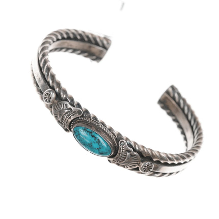 6.25" E Navajo sterling silver turquoise twisted wire cuff bracelet - Estate Fresh Austin