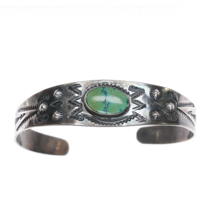 6.25" Fred Harvey Era sterling and green turquoise cuff bracelet - Estate Fresh Austin