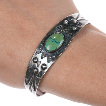 6.25" Fred Harvey Era sterling and green turquoise cuff bracelet - Estate Fresh Austin