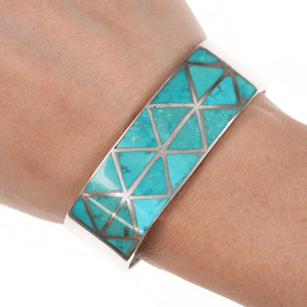 6.25" Fred Thompson (1922-2002) Navajo Turquoise inlaid silver cuff bracelet - Estate Fresh Austin