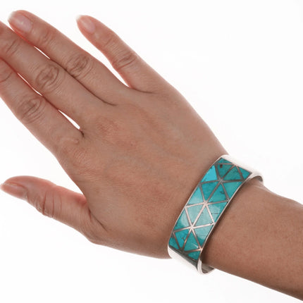 6.25" Fred Thompson (1922-2002) Navajo Turquoise inlaid silver cuff bracelet - Estate Fresh Austin
