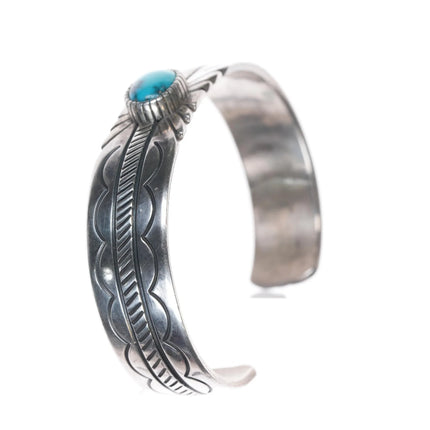 6.25" G Begay Navajo hand stamped silver cuff bracelet with turquoise - Estate Fresh Austin