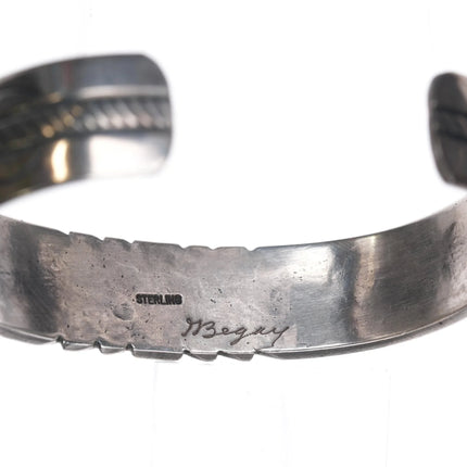 6.25" G Begay Navajo hand stamped silver cuff bracelet with turquoise - Estate Fresh Austin