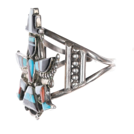 6.25" Gary Vacit Zuni Sterling multi-stone inlay knifewing cuff bracelet - Estate Fresh Austin