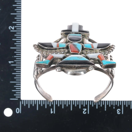 6.25" Gary Vacit Zuni Sterling multi-stone inlay knifewing cuff bracelet - Estate Fresh Austin