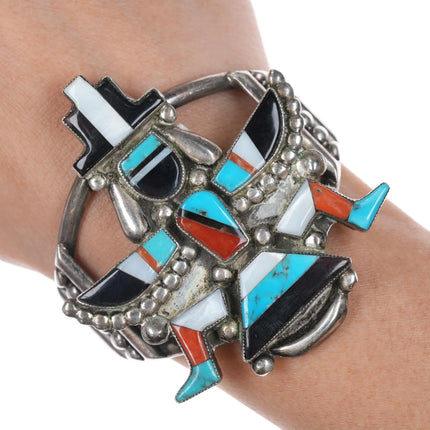 6.25" Gary Vacit Zuni Sterling multi-stone inlay knifewing cuff bracelet - Estate Fresh Austin