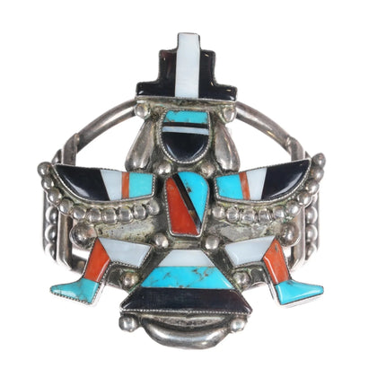 6.25" Gary Vacit Zuni Sterling multi-stone inlay knifewing cuff bracelet - Estate Fresh Austin