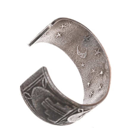 6.25" Gilbert "Dino" Garcia Santo Domingo pueblo tufa cast silver cuff bracelet - Estate Fresh Austin