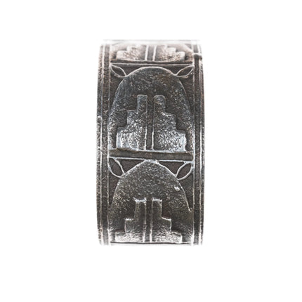 6.25" Gilbert "Dino" Garcia Santo Domingo pueblo tufa cast silver cuff bracelet - Estate Fresh Austin
