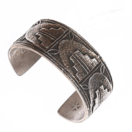 6.25" Gilbert "Dino" Garcia Santo Domingo pueblo tufa cast silver cuff bracelet - Estate Fresh Austin