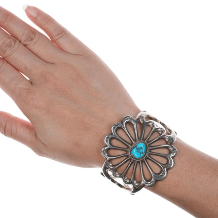 6.25" HY Sterling cast Navajo cuff bracelet with turquoise - Estate Fresh Austin