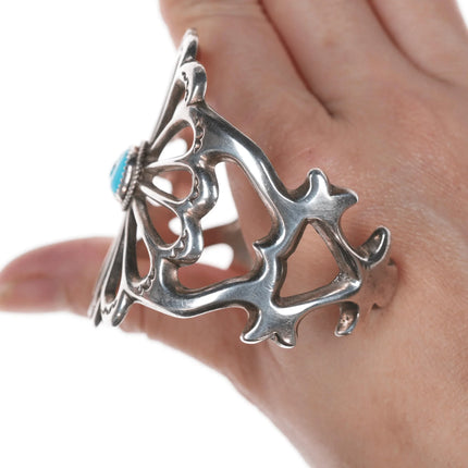 6.25" HY Sterling cast Navajo cuff bracelet with turquoise - Estate Fresh Austin