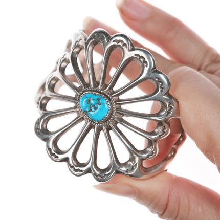 6.25" HY Sterling cast Navajo cuff bracelet with turquoise - Estate Fresh Austin