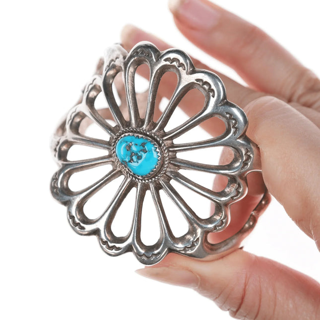 6.25" HY Sterling cast Navajo cuff bracelet with turquoise - Estate Fresh Austin