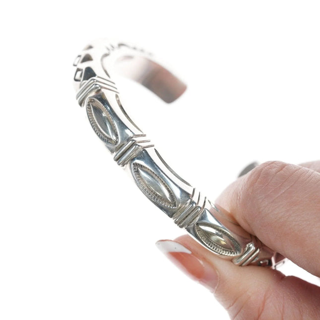 6.25" Jennifer Curtis Navajo Heavy Stamped silver bracelet - Estate Fresh Austin
