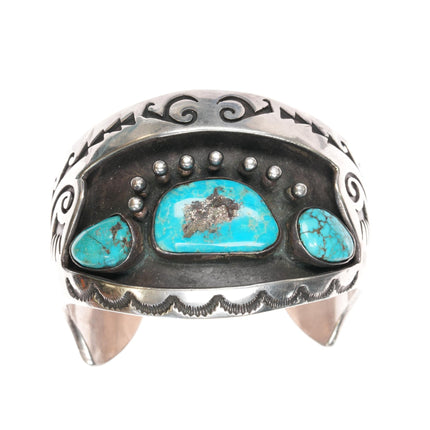 6.25" JJ Navajo sterling and turquoise shadowbox cuff bracelet - Estate Fresh Austin