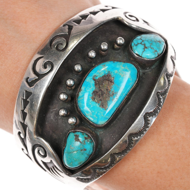 6.25" JJ Navajo sterling and turquoise shadowbox cuff bracelet - Estate Fresh Austin