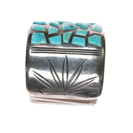 6.25" Large JZ Vintage Native American sterling turquoise inlay cuff bracelet - Estate Fresh Austin