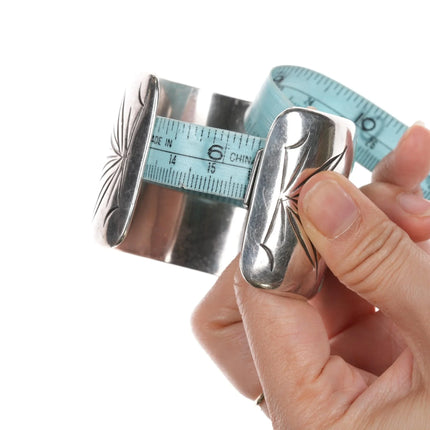 6.25" Large JZ Vintage Native American sterling turquoise inlay cuff bracelet - Estate Fresh Austin