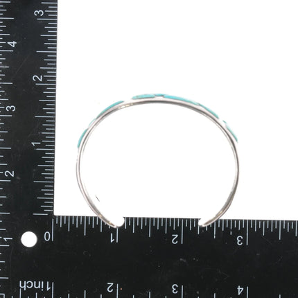 6.25" Large JZ Vintage Native American sterling turquoise inlay cuff bracelet - Estate Fresh Austin