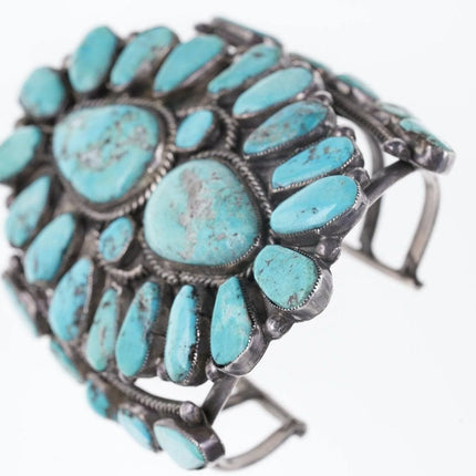 6.25" Large Vintage Navajo sterling Silver/Turquoise cluster cuff bracelet - Estate Fresh Austin