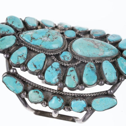 6.25" Large Vintage Navajo sterling Silver/Turquoise cluster cuff bracelet - Estate Fresh Austin
