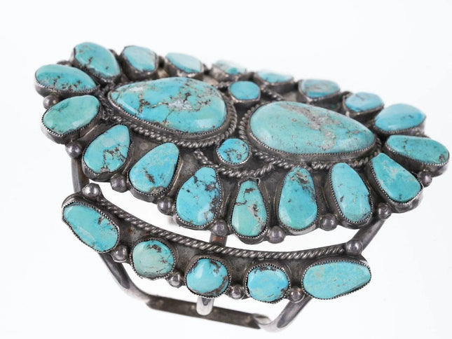 6.25" Large Vintage Navajo sterling Silver/Turquoise cluster cuff bracelet - Estate Fresh Austin
