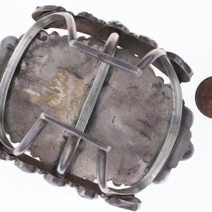 6.25" Large Vintage Navajo sterling Silver/Turquoise cluster cuff bracelet - Estate Fresh Austin