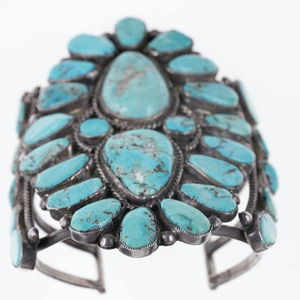6.25" Large Vintage Navajo sterling Silver/Turquoise cluster cuff bracelet - Estate Fresh Austin