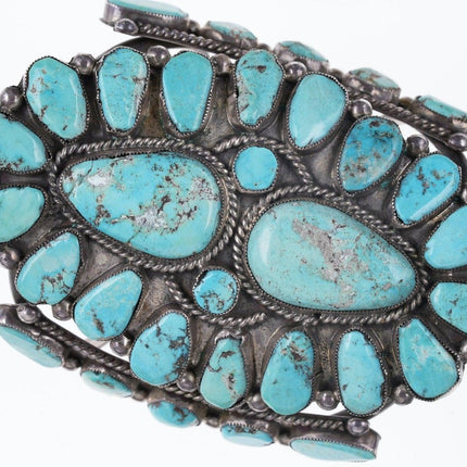 6.25" Large Vintage Navajo sterling Silver/Turquoise cluster cuff bracelet - Estate Fresh Austin
