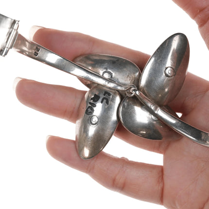 6.25" Los Castillo sterling silver floraform chysocolla bangle bracelet - Estate Fresh Austin