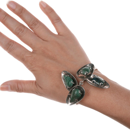 6.25" Los Castillo sterling silver floraform chysocolla bangle bracelet - Estate Fresh Austin