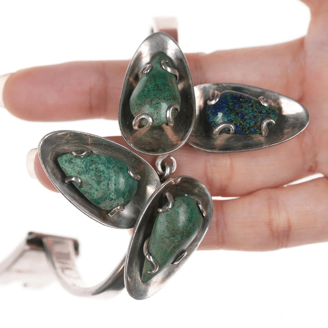 6.25" Los Castillo sterling silver floraform chysocolla bangle bracelet - Estate Fresh Austin