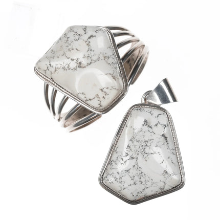 6.25" M Vallo Native American Sterling and white buffalo cuff bracelet/pendant - Estate Fresh Austin