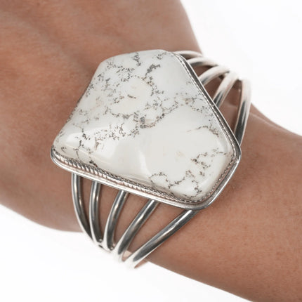 6.25" M Vallo Native American Sterling and white buffalo cuff bracelet/pendant - Estate Fresh Austin