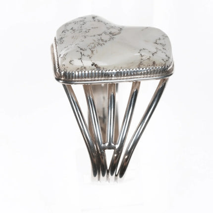 6.25" M Vallo Native American Sterling and white buffalo cuff bracelet/pendant - Estate Fresh Austin