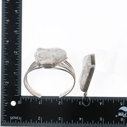 6.25" M Vallo Native American Sterling and white buffalo cuff bracelet/pendant - Estate Fresh Austin