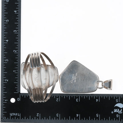 6.25" M Vallo Native American Sterling and white buffalo cuff bracelet/pendant - Estate Fresh Austin