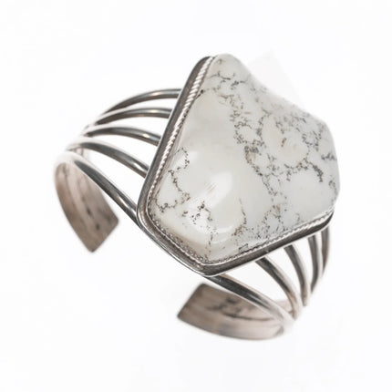 6.25" M Vallo Native American Sterling and white buffalo cuff bracelet/pendant - Estate Fresh Austin