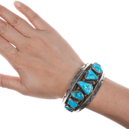 6.25" Mark Chee (1914-1981) Navajo silver cuff bracelet with turquoise - Estate Fresh Austin