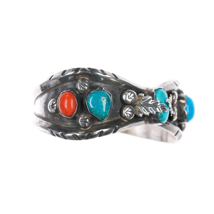 6.25" Milton Lasiloo Zuni Sterling turquoise and coral cuff bracelet - Estate Fresh Austin